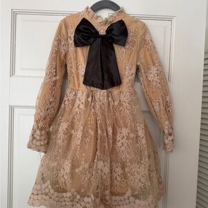 4T Delicate Lace Dress with Black Satin Bow